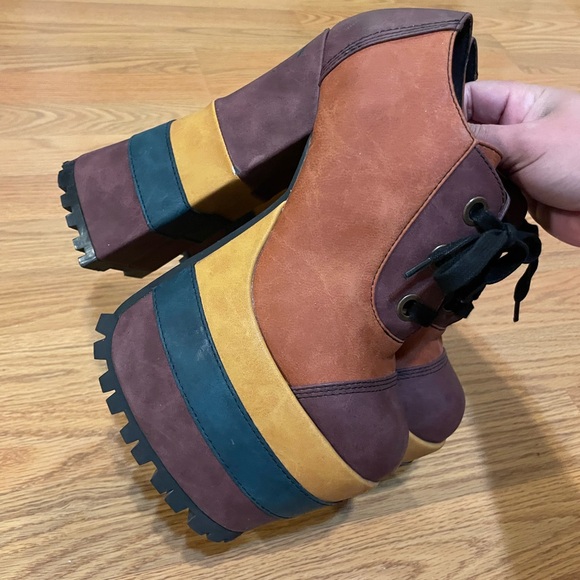 Dolls Kill Current Mood Chunky Platform Lace-Up Shoes Retro 70's Colors - Picture 10 of 13